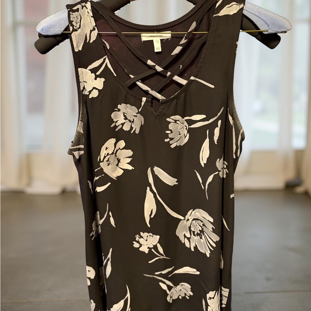 Maurices Black and Cream Floral Tank Top